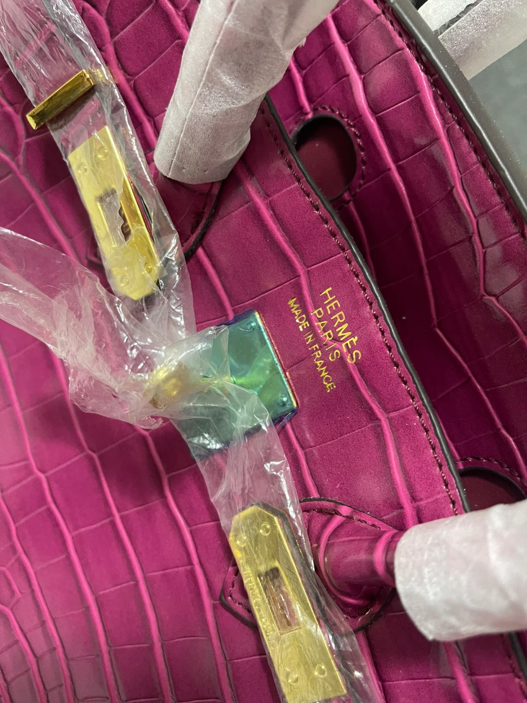 Birkin style crocodile embossed handbag - photo 5