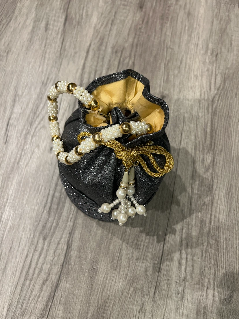 Sparkly Dark Grey Potli Bag with Pearl Detailing - photo 2