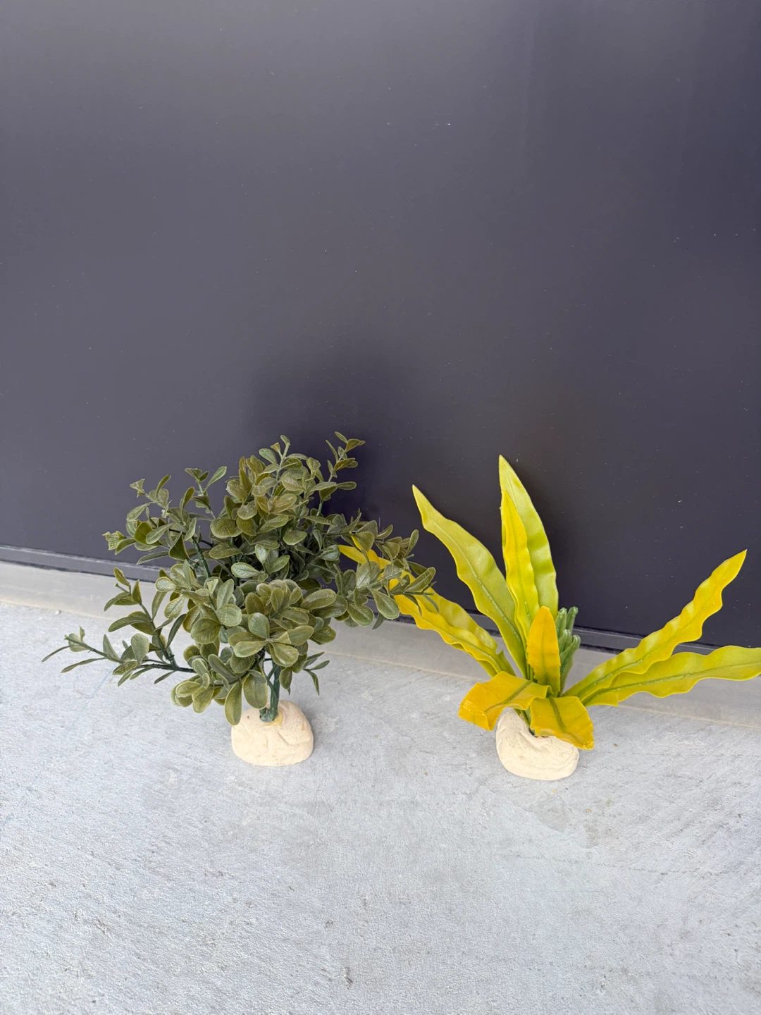 Two artificial aquarium plants