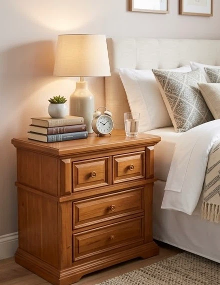 Wooden Nightstand with Drawers