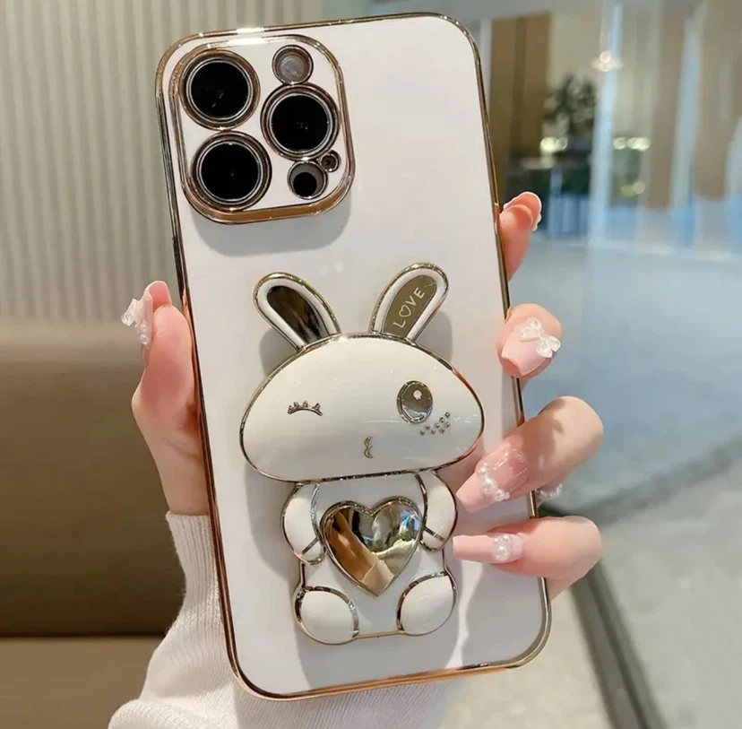 White iPhone 13 pro max Case with Rabbit Holder
