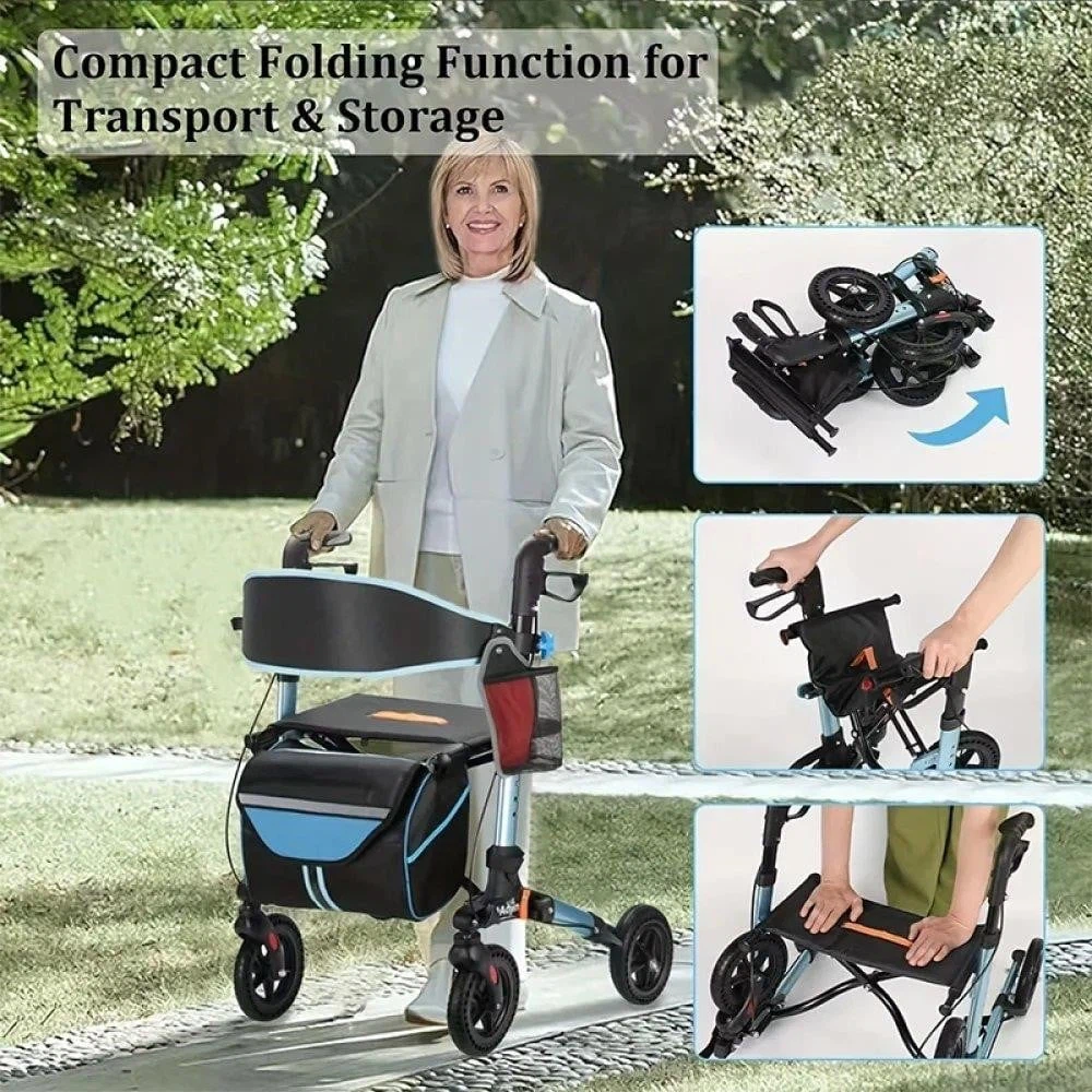 Blue Folding Rollator Mobility Aid senior walker - photo 2