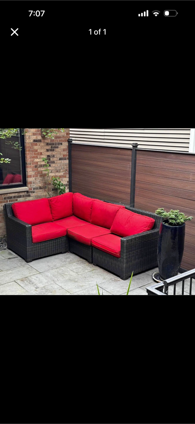 Wicker Sectional Sofa with Red Cushions