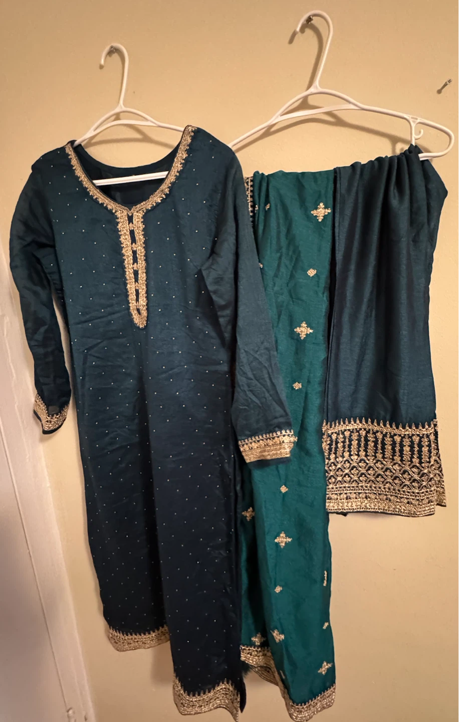 Teal and Gold Embroidered Salwar Kameez Set