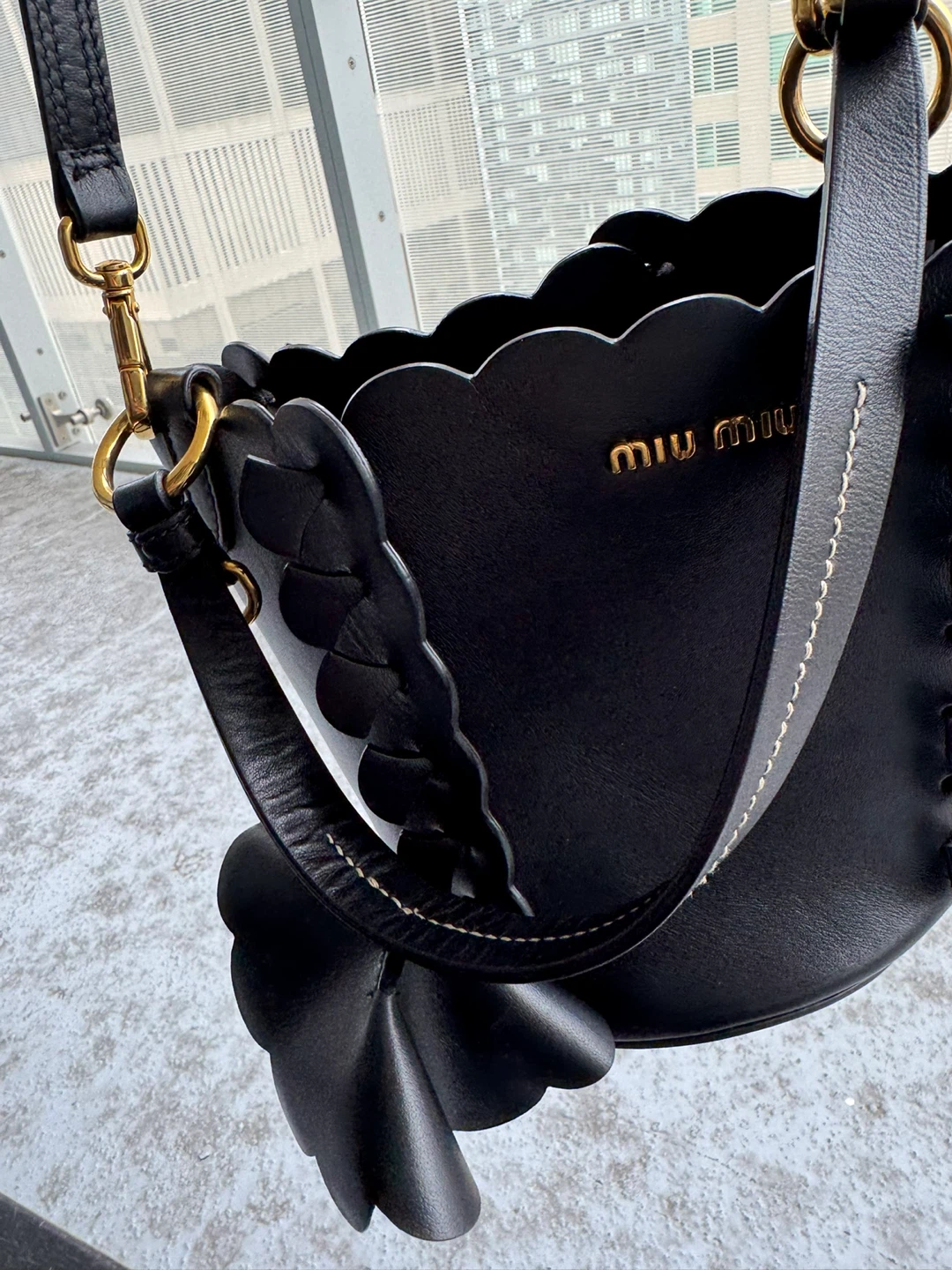 Authentic Miu Miu Black Scalloped Bucket Bag