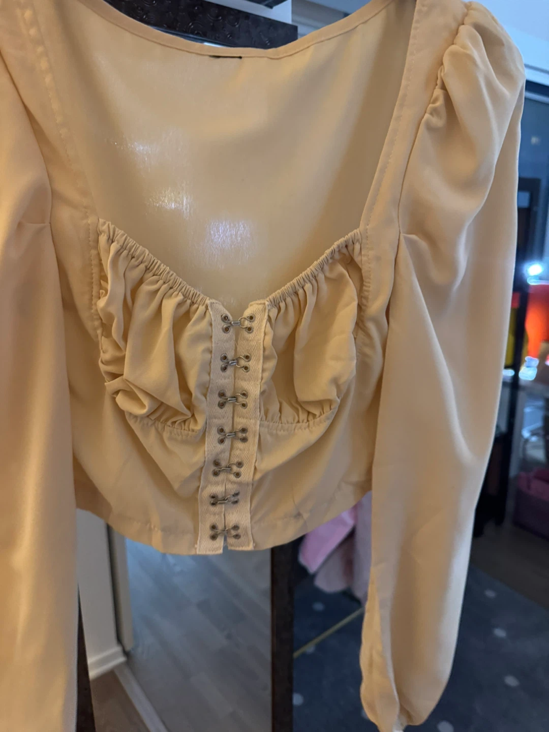 XS - Cream Long Sleeve Corset Style Top