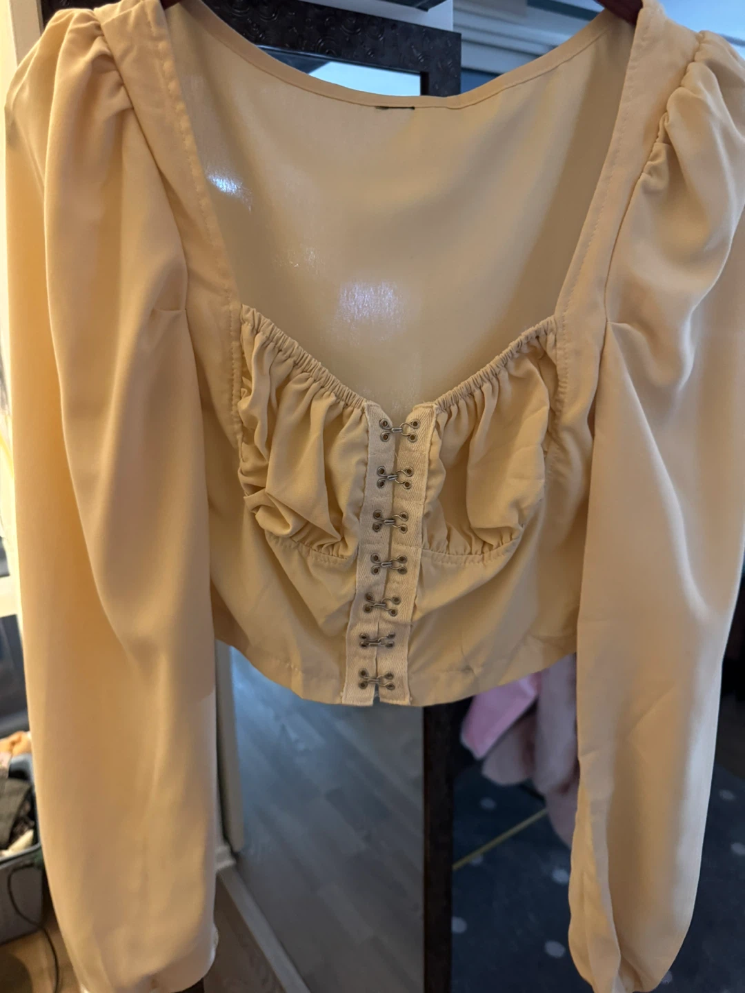 XS - Cream Long Sleeve Corset Style Top - photo 2