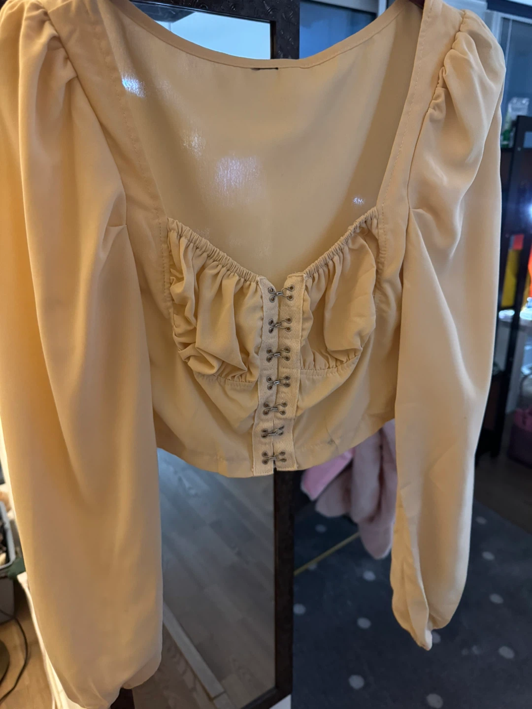 XS - Cream Long Sleeve Corset Style Top - photo 3