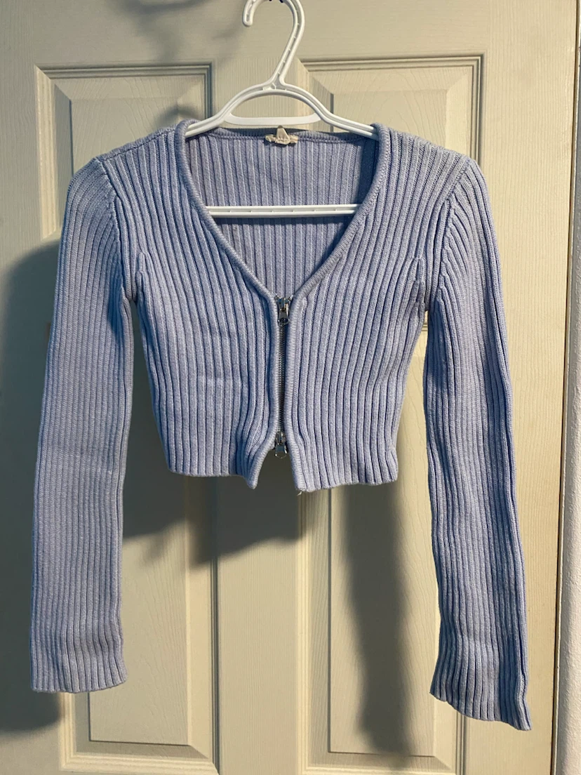 Blue Cropped Zip up Cardigan