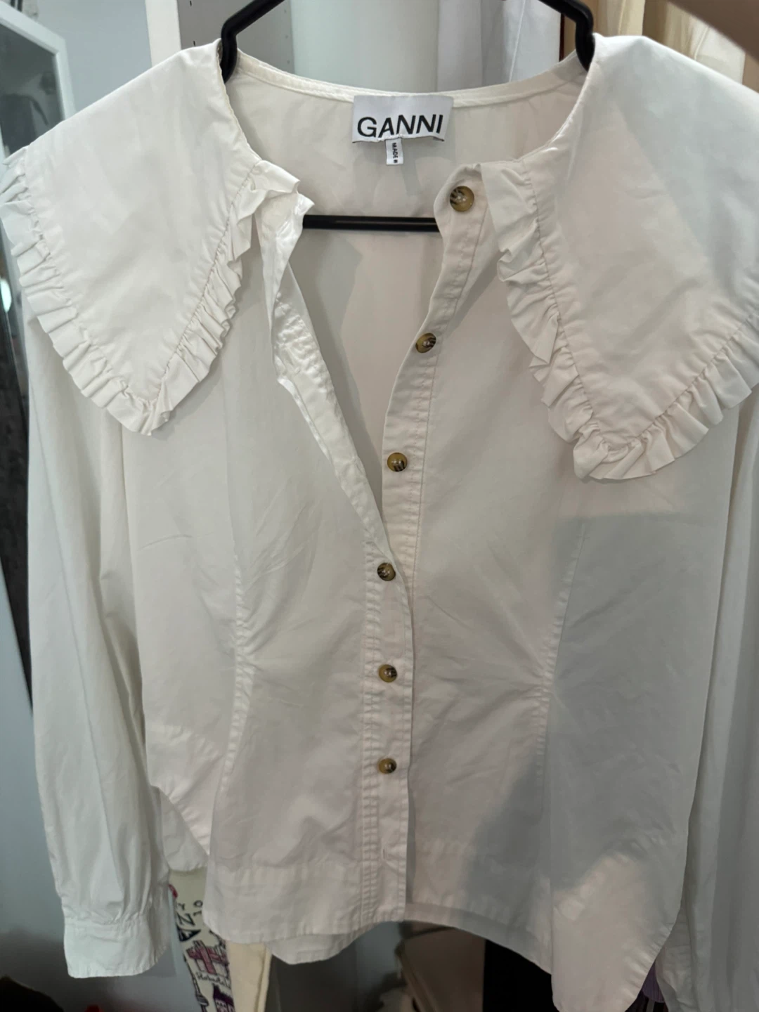 Authentic S Ganni white ruffled collar button-down shirt - photo 2