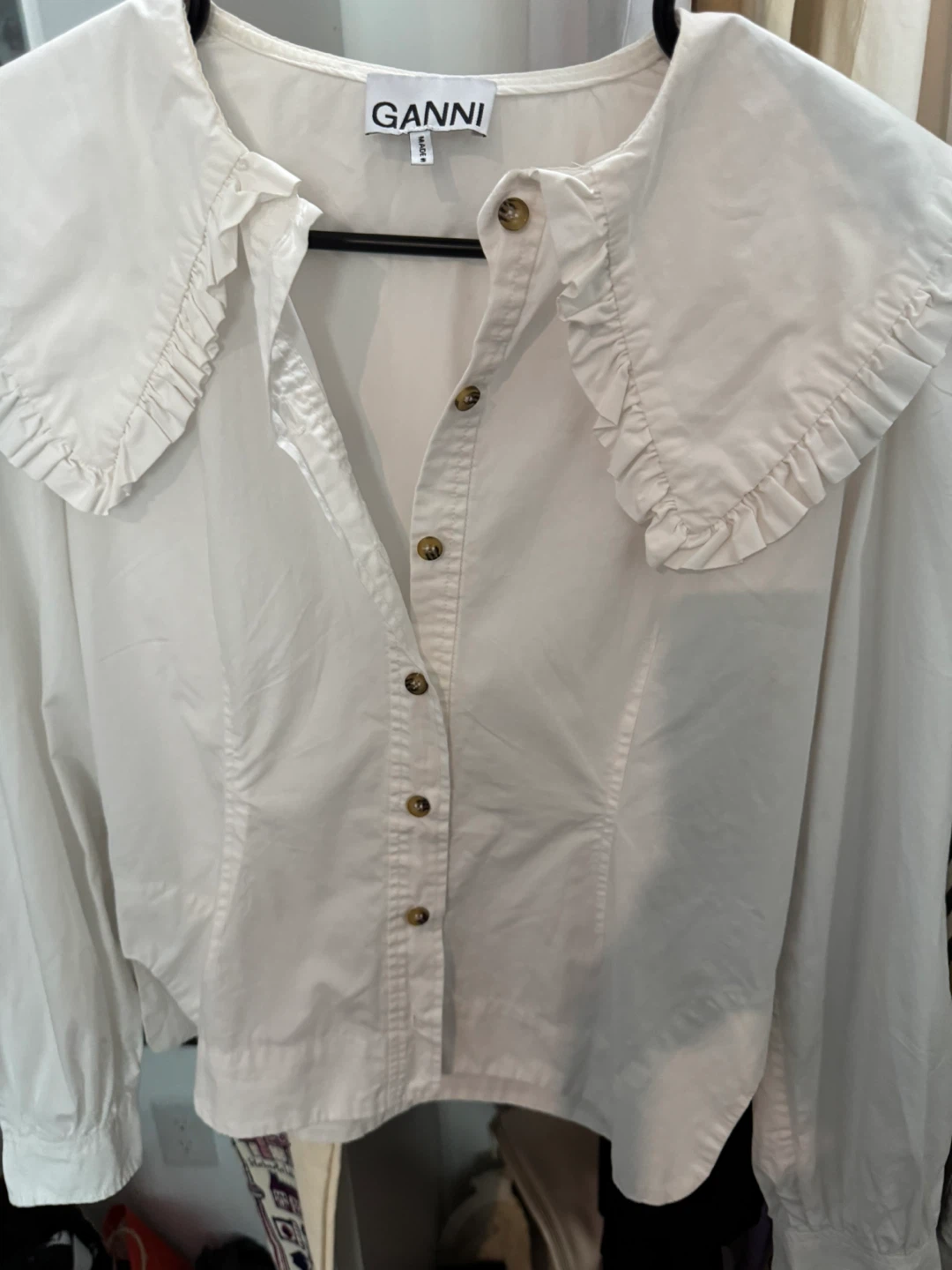 Authentic S Ganni white ruffled collar button-down shirt - photo 3