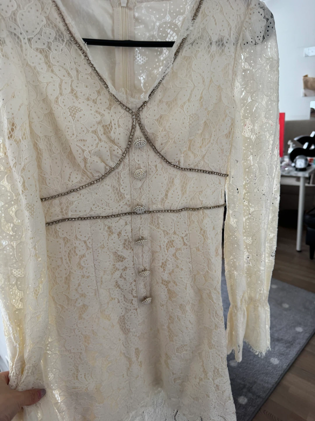 Size XS Cream Lace Long Sleeve Dress - photo 3