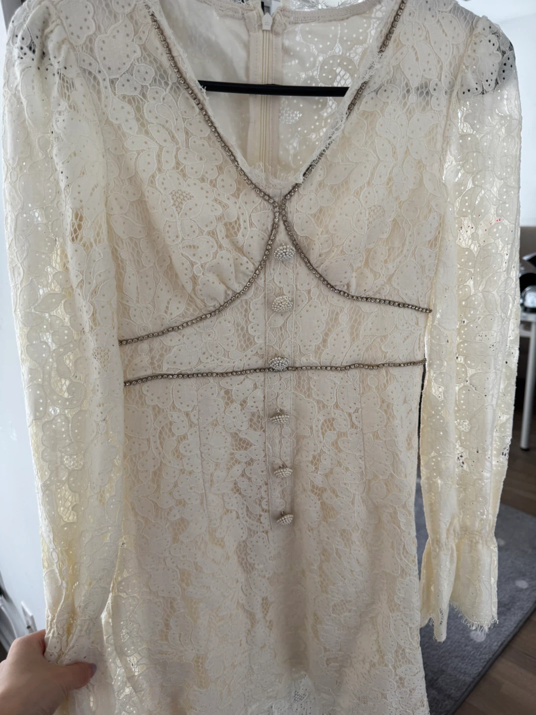 Size XS Cream Lace Long Sleeve Dress - photo 4