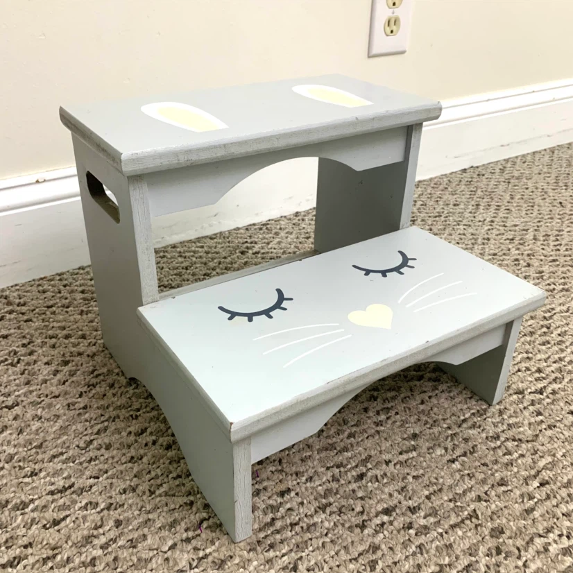 Kids Wooden Step Stool 2 Step Bunny Toddler Child Stool