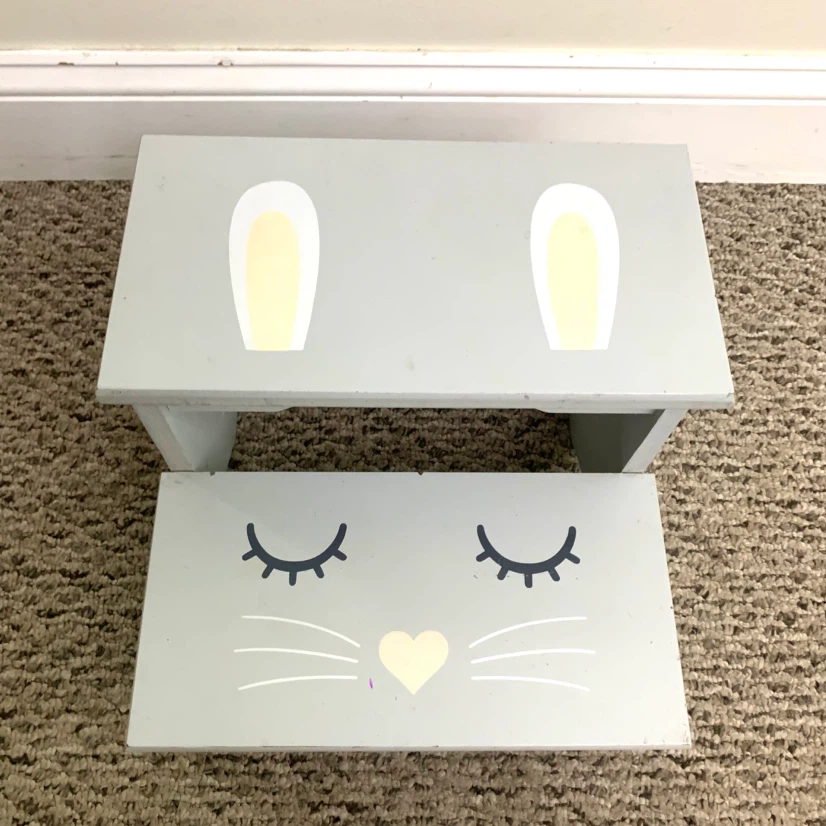 Kids Wooden Step Stool 2 Step Bunny Toddler Child Stool - photo 4