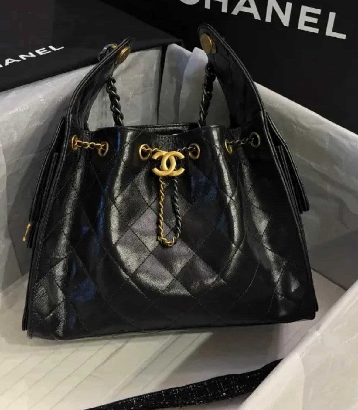 Chanel Quilted Leather Bucket Bag