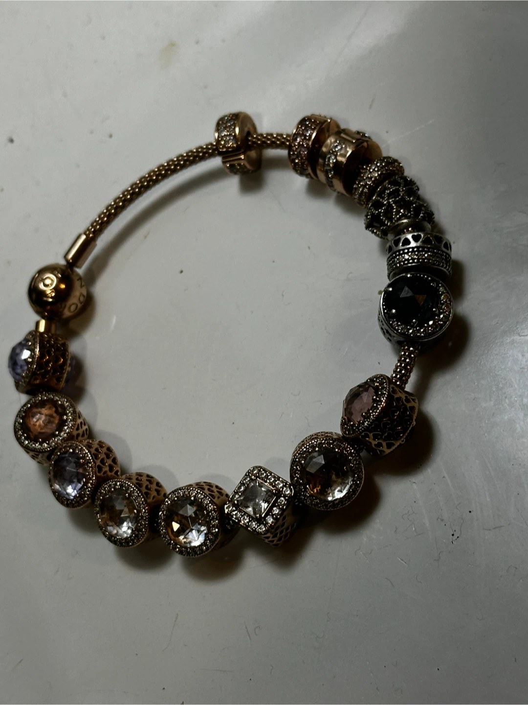 Pandora Rose Gold Mesh Bracelet with 15 Pave Charms - photo 2