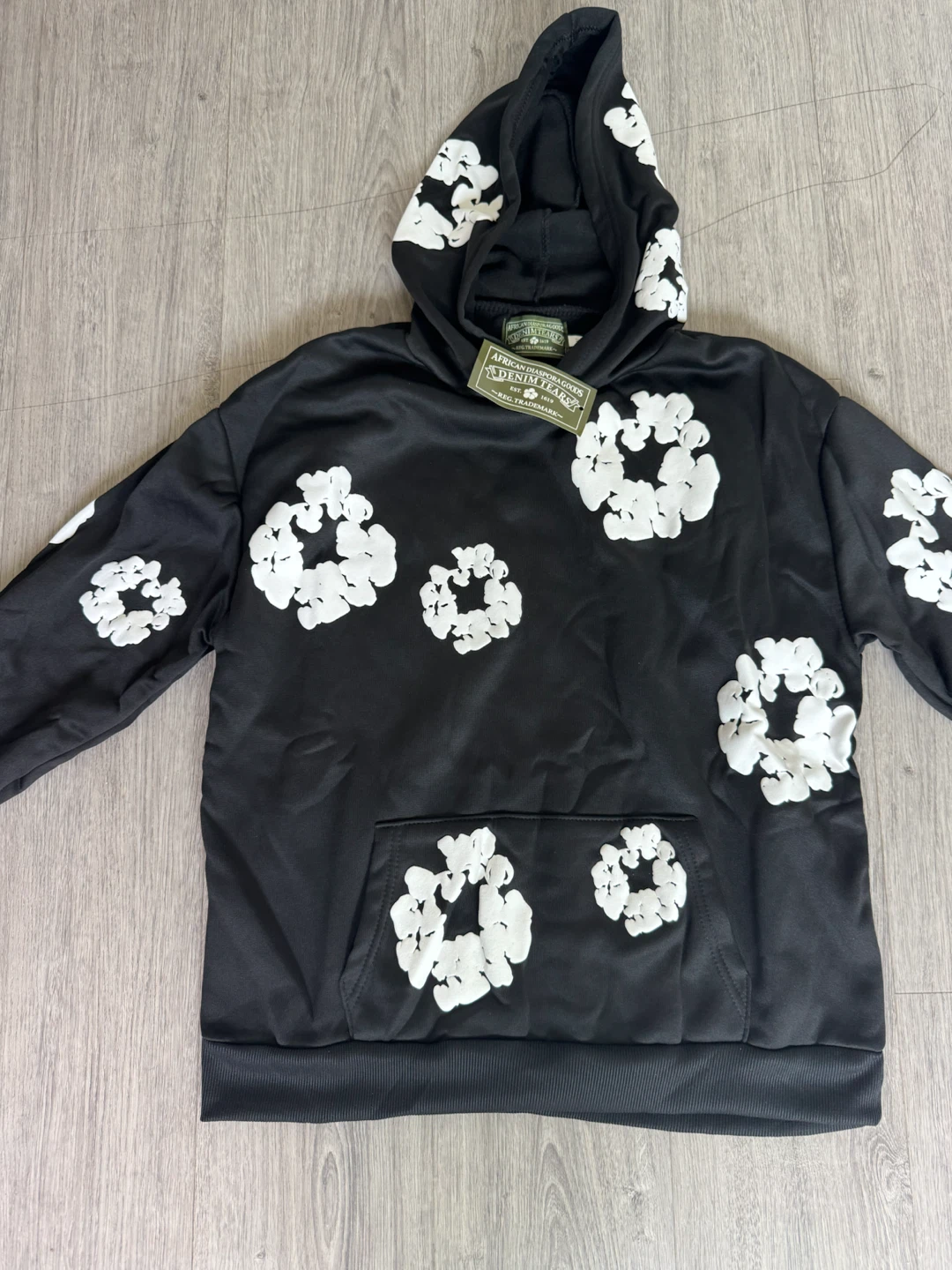 Denim Tears Black Hoodie with Floral Design - photo 2