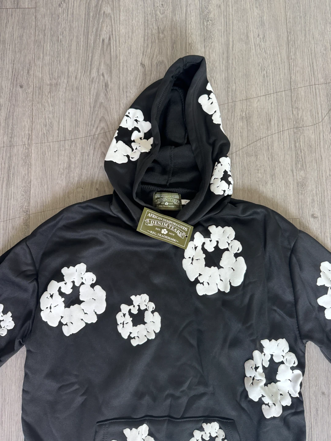 Denim Tears Black Hoodie with Floral Design - photo 3