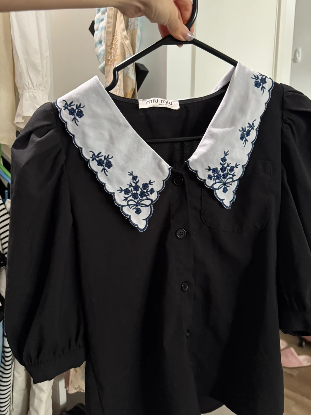 Authentic Miu Miu Black Blouse with Embroidered Collar - photo 2