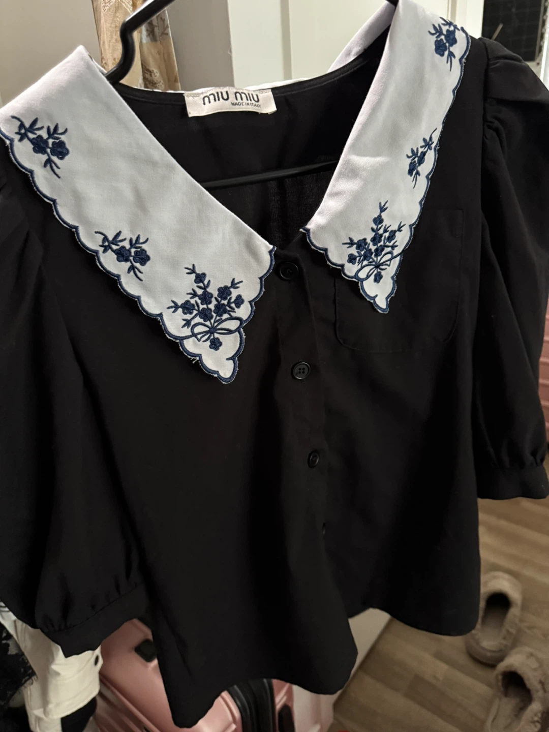 Authentic Miu Miu Black Blouse with Embroidered Collar - photo 3