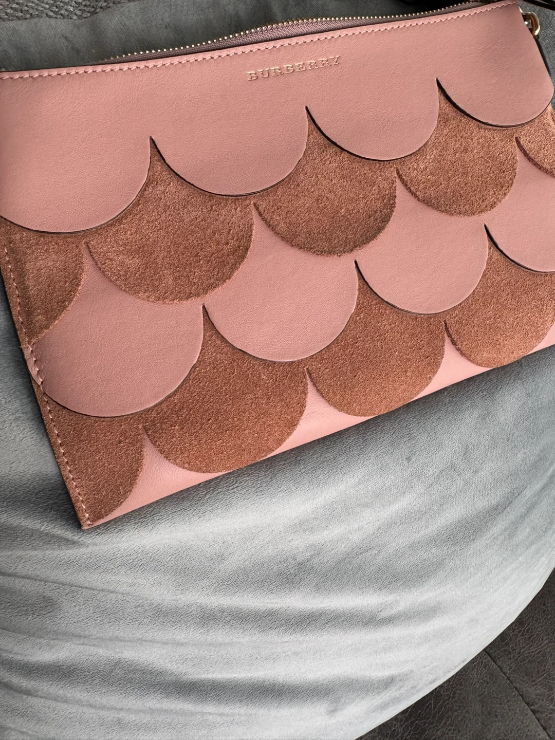 Authentic Burberry Pink Suede Leather Clutch