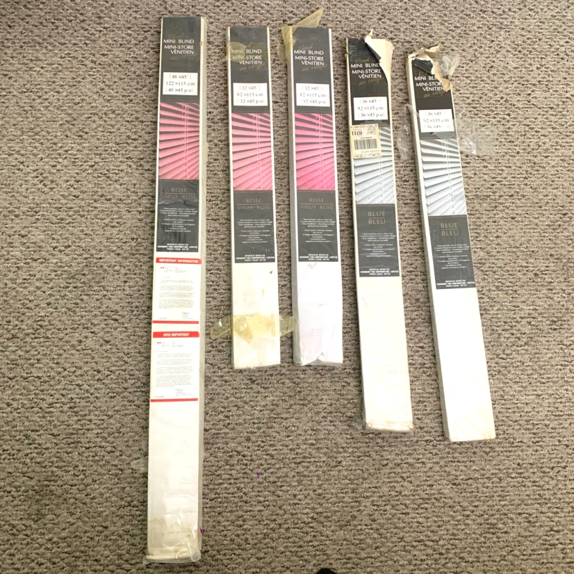 Vinyl Mini Blinds Window Shades Assorted Sizes Rose Blue