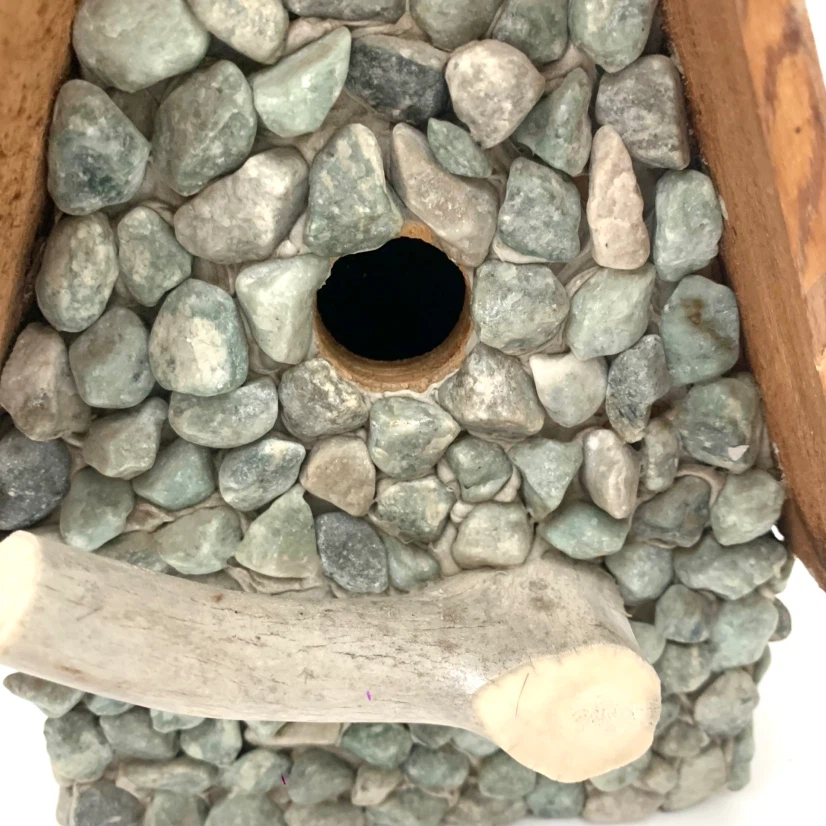 Rustic Birdhouse Wood Stone Outdoor Garden Decor Bird House - photo 5