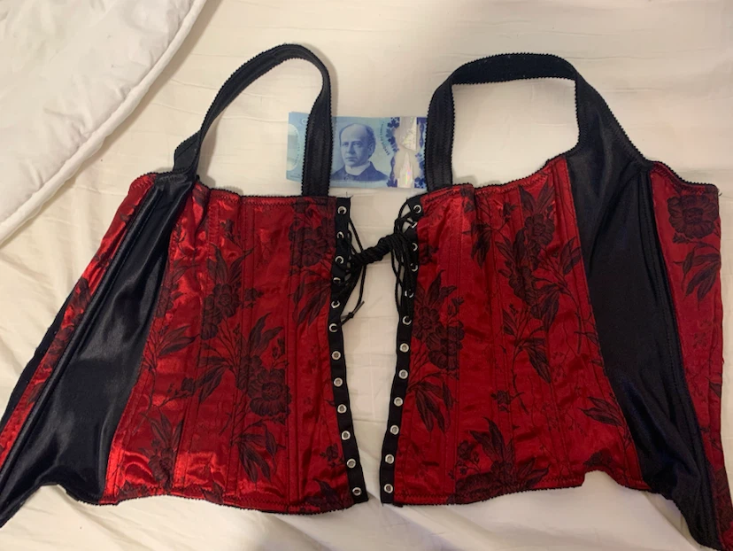 Victoria secret red and black floral corset