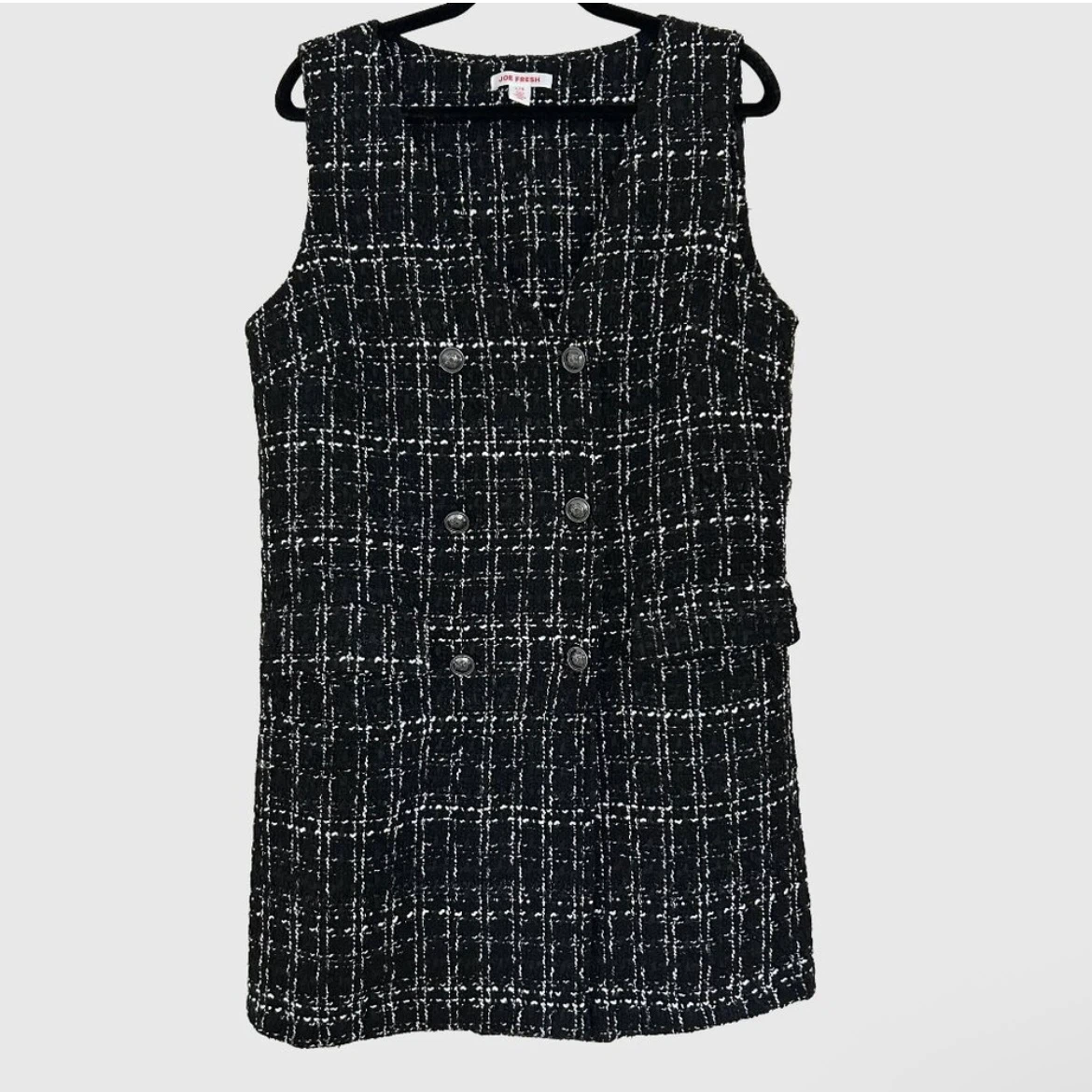 Joe Fresh Plaid Tweed Double-Breasted Vest Mini Dress - US L - photo 2