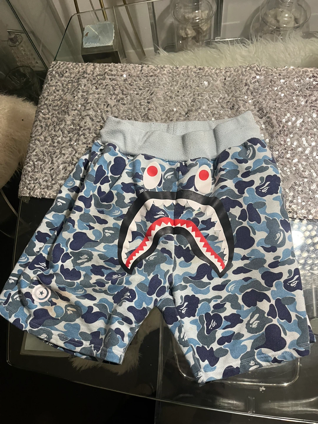 A Bathing Ape Bape blue Shark Camo Shorts size XL