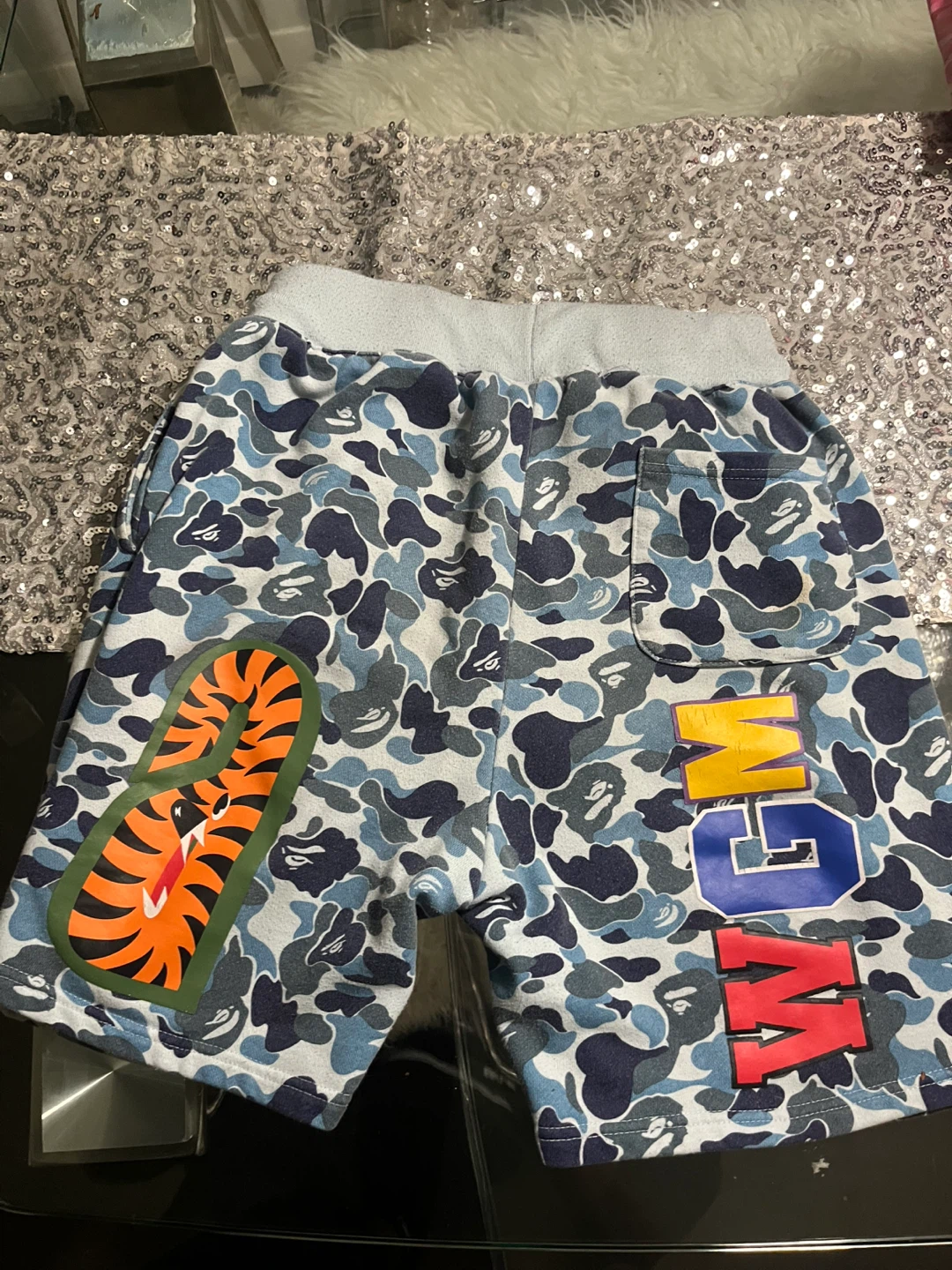 A Bathing Ape Bape blue Shark Camo Shorts size XL - photo 4