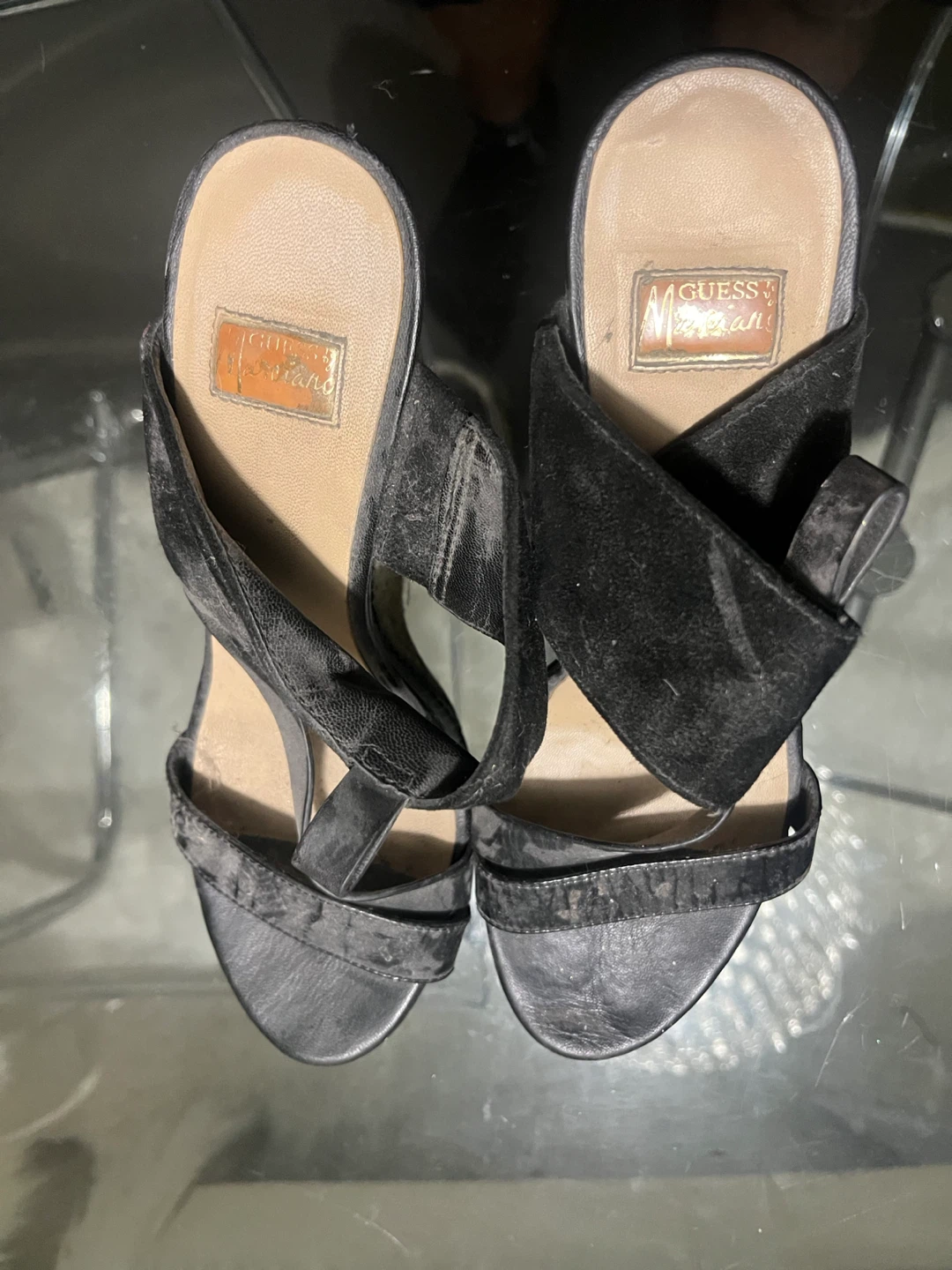 Guess by Marciano black suede wedge sandals size 6