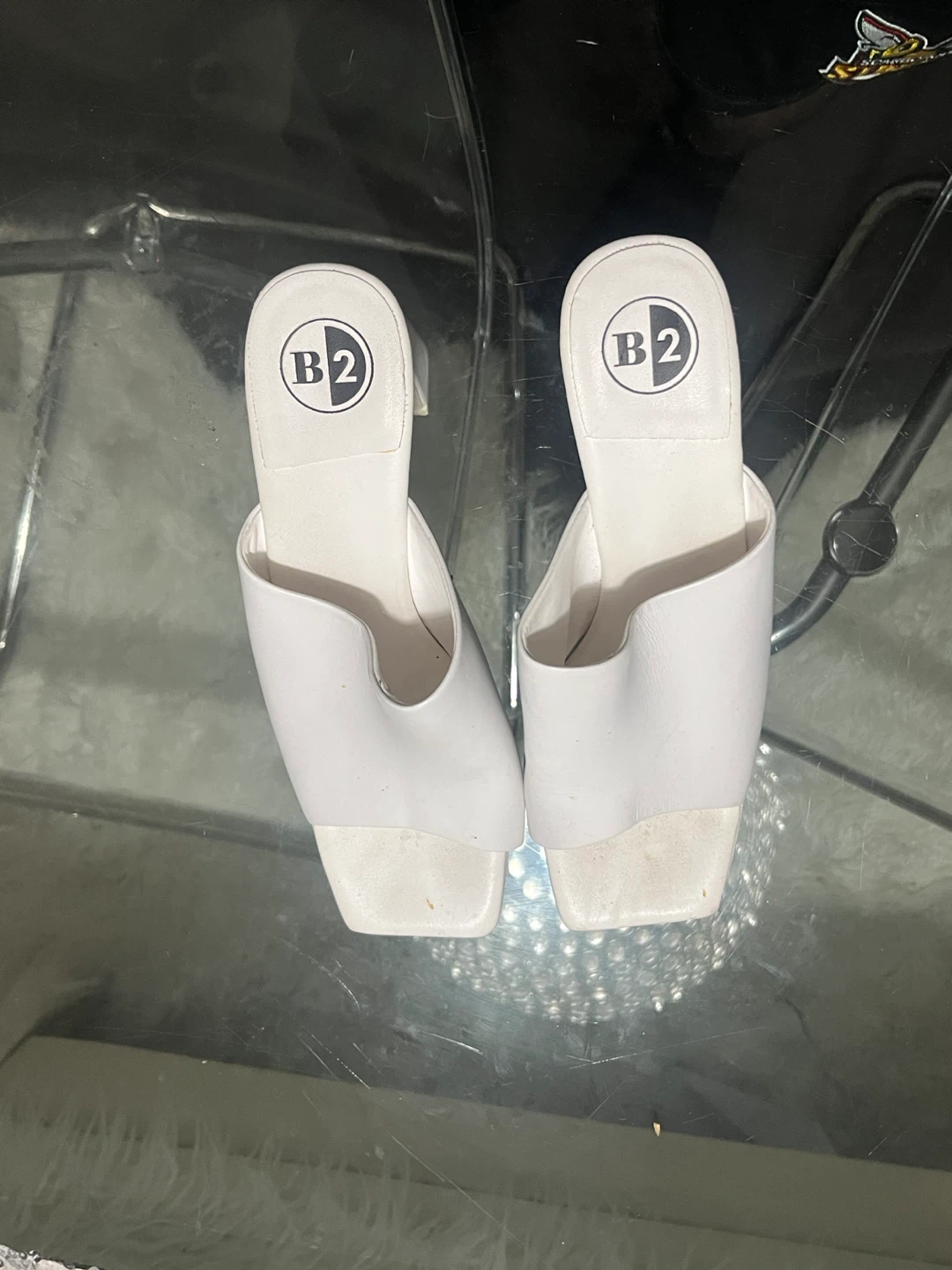 B2 White Square Toe Heeled Mules size 8.5