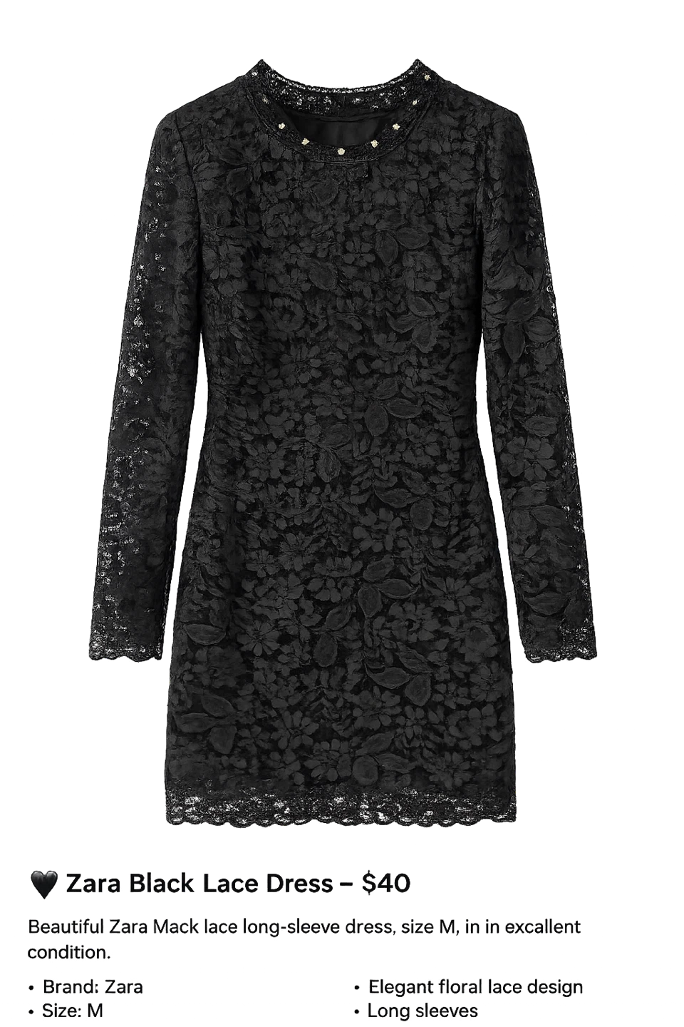 Zara Black Lace Long-Sleeve Dress