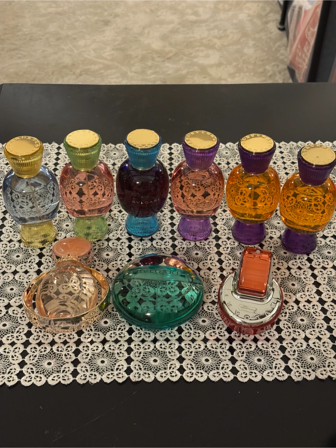 Collection of 9 Bvlgari Perfume Bottles