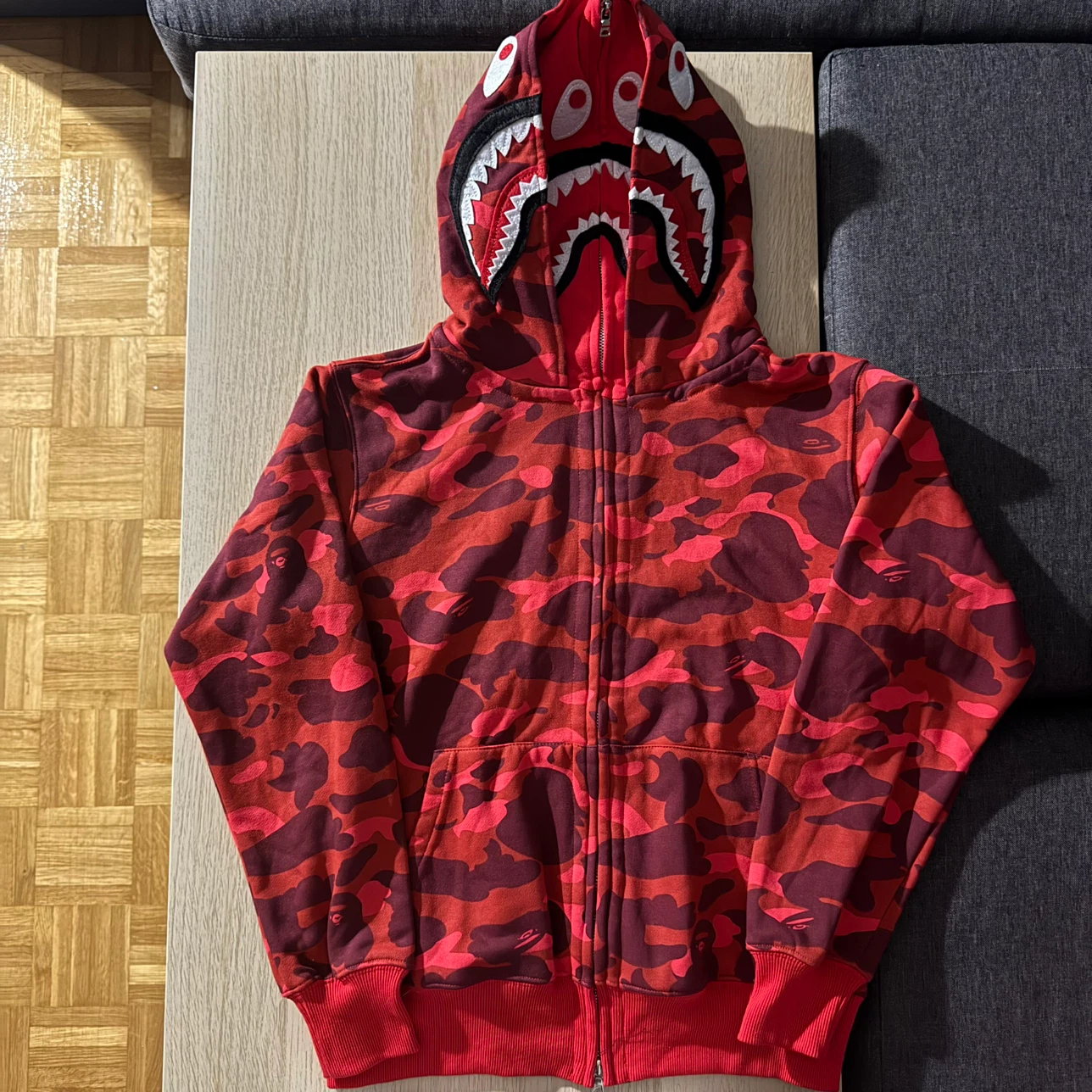 A Bathing Ape Red Camo Shark Hoodie