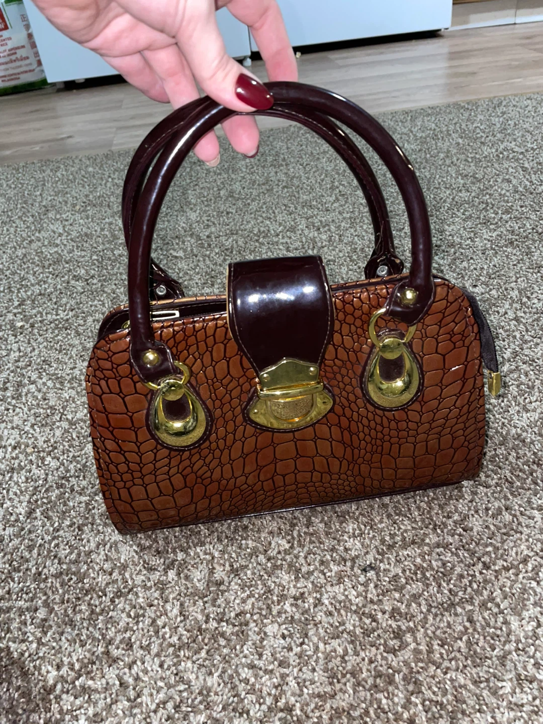 Brown Faux Croc Handbag