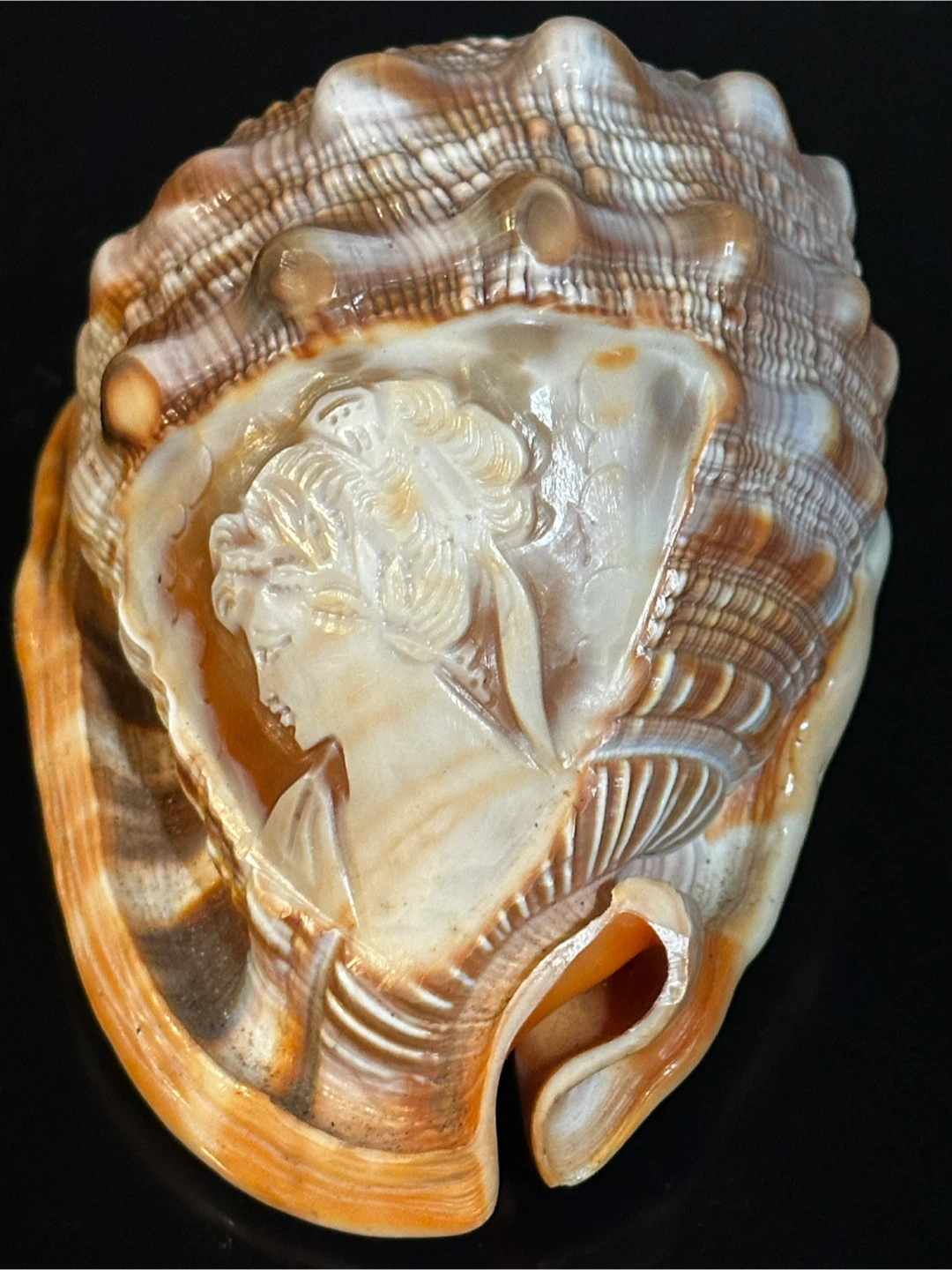 Vintage Italian Hand-Carved Cameo Shell Portrait