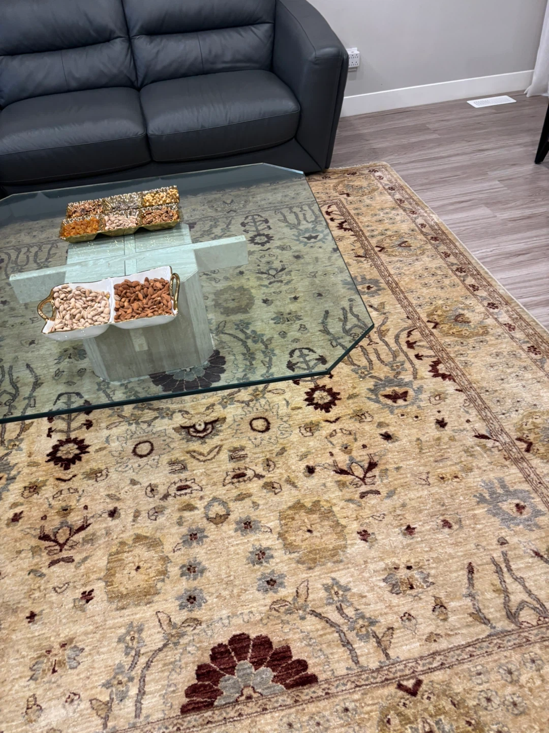 Glass coffee table with marble base