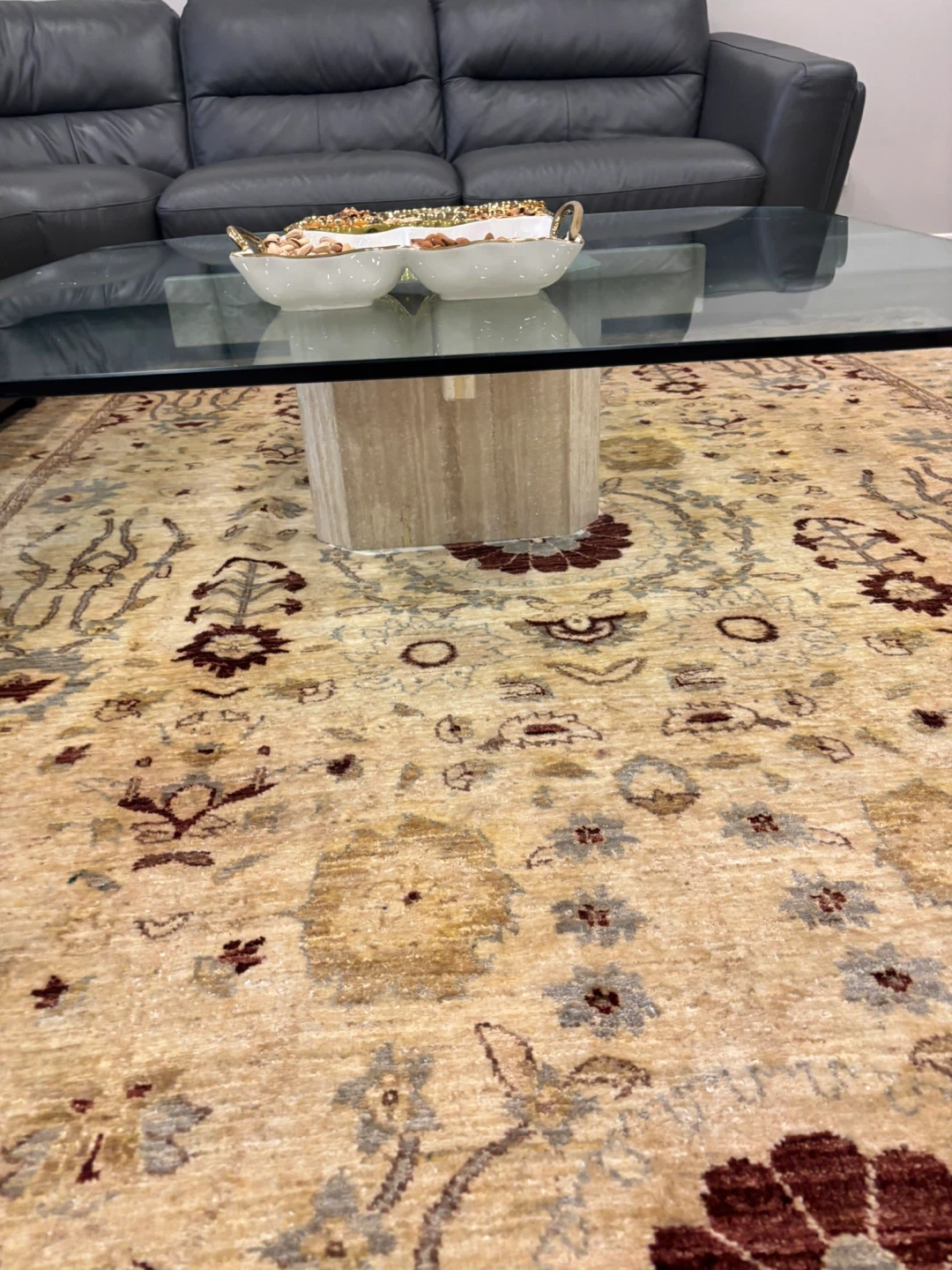 Glass coffee table with marble base - photo 2