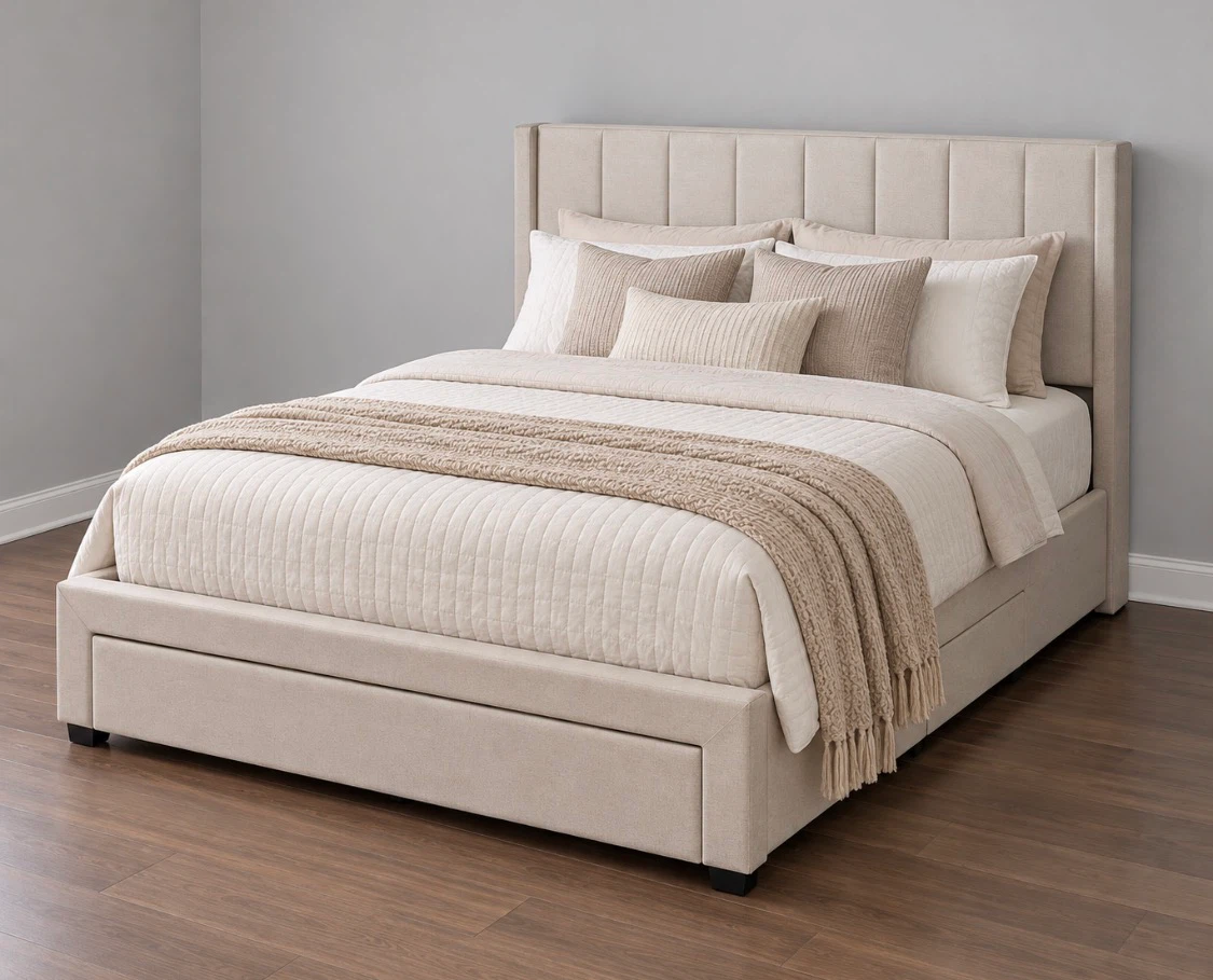 New Beige Full Size 3-Drawer Storage Platform Bed