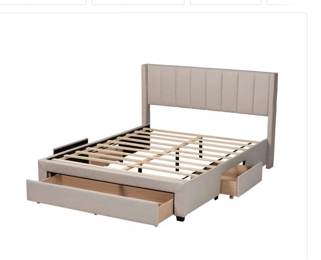 New Beige Full Size 3-Drawer Storage Platform Bed - photo 4