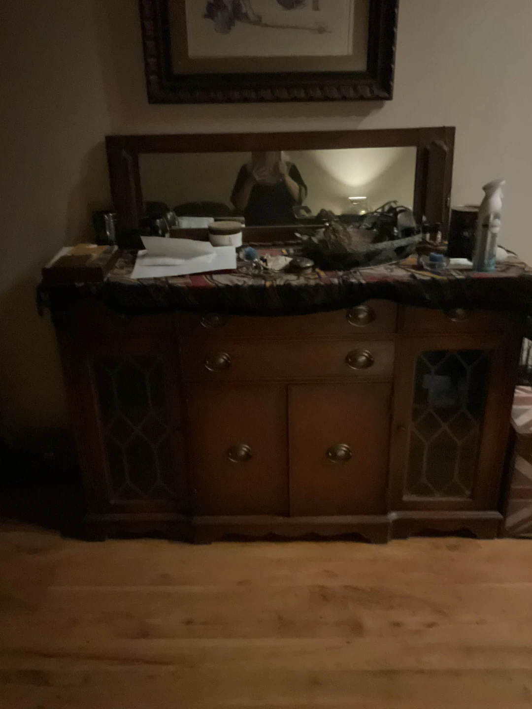 Vintage Wooden Dining Set with Hutch and Table