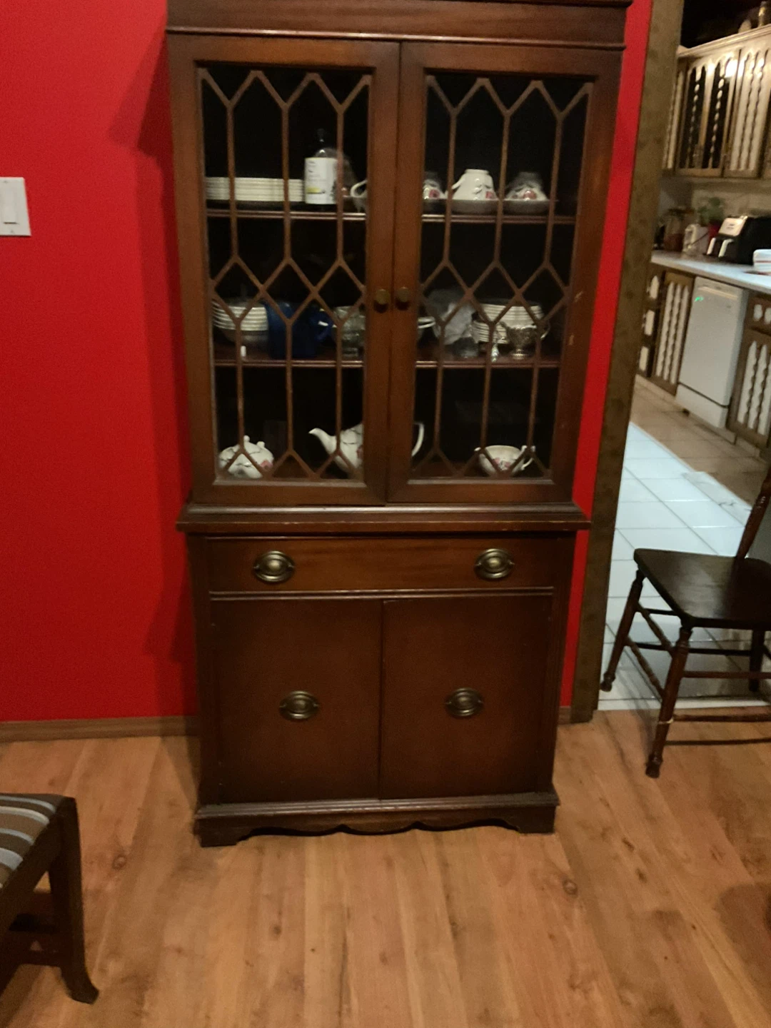 Vintage Wooden Dining Set with Hutch and Table - photo 2