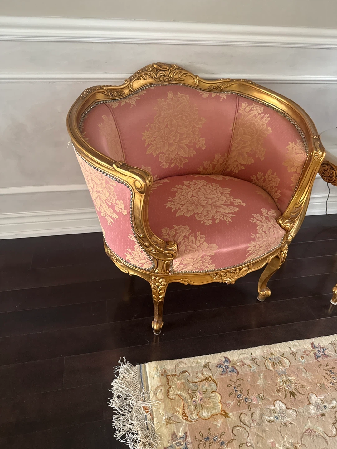 Vintage Style Ornate Gold and Pink Accent Chair - photo 3