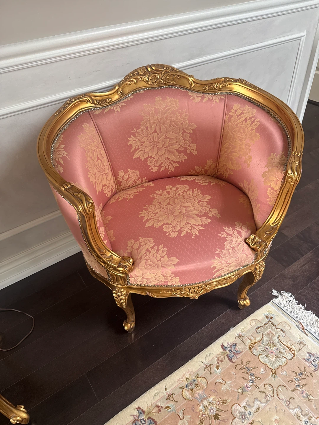 Vintage Style Ornate Gold and Pink Accent Chair - photo 2