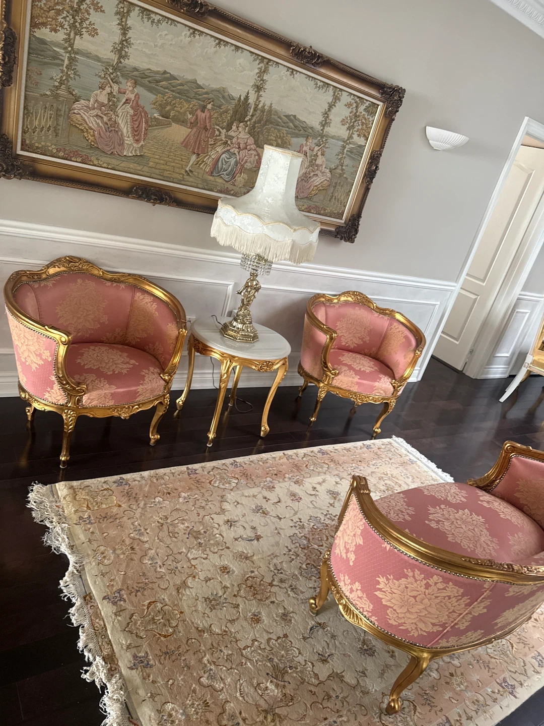 Vintage Style Ornate Gold and Pink Accent Chair