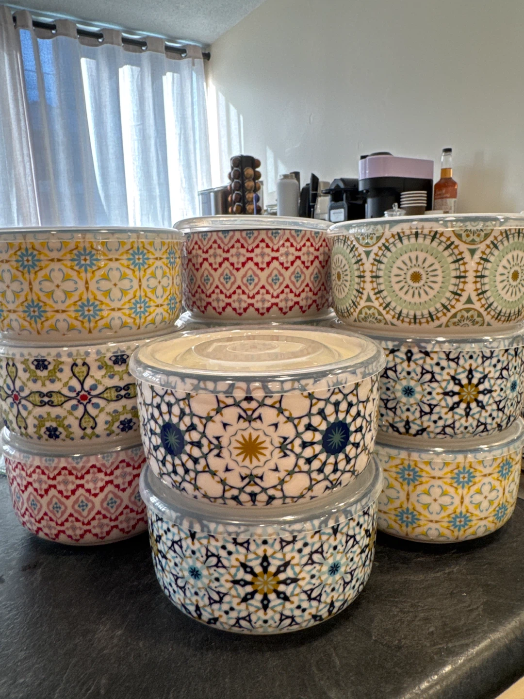 Set of 11 Patterned Ceramic Food Storage Bowls