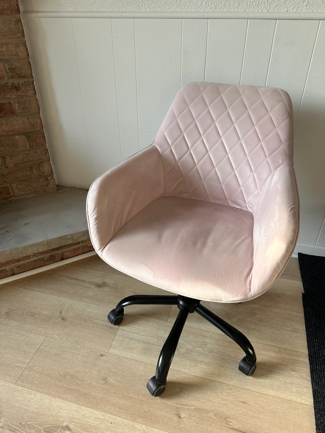 Pink Quilted Velvet Office Chair
